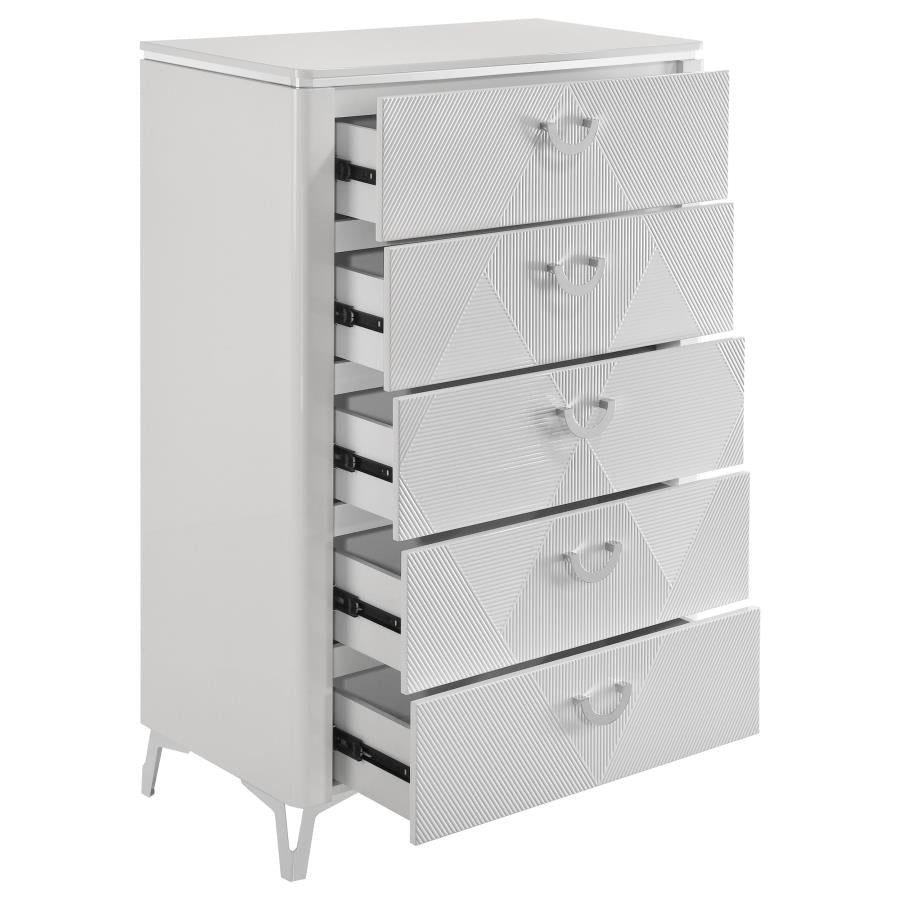 Cassia 5-Drawer Bedroom Chest Of Drawers White High Gloss
