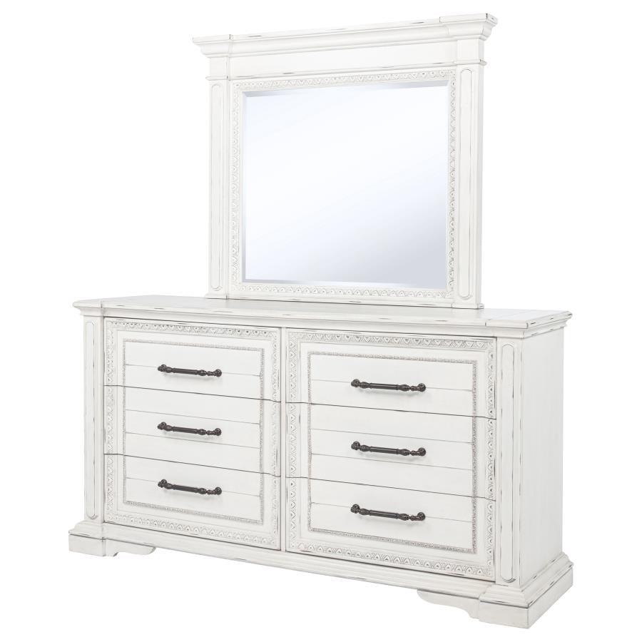 Mckinney 6-Drawer Bedroom Dresser With Mirror Vintage White