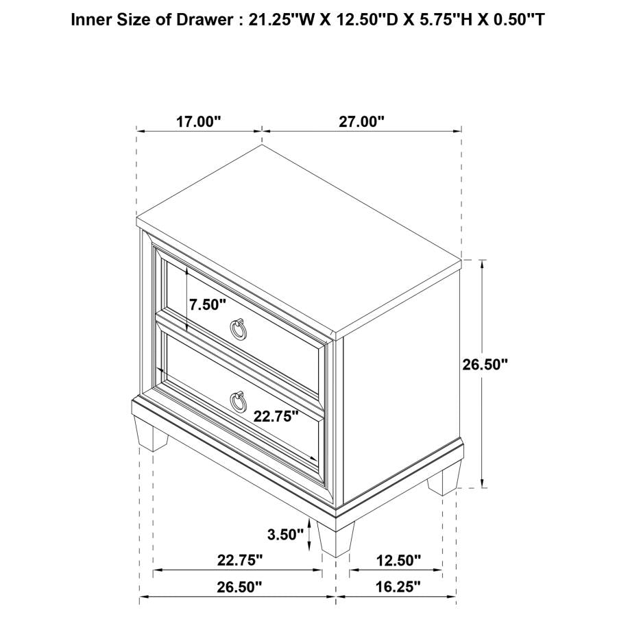 Pembroke 2-Drawer Nightstand Bedside Table Washed Oak