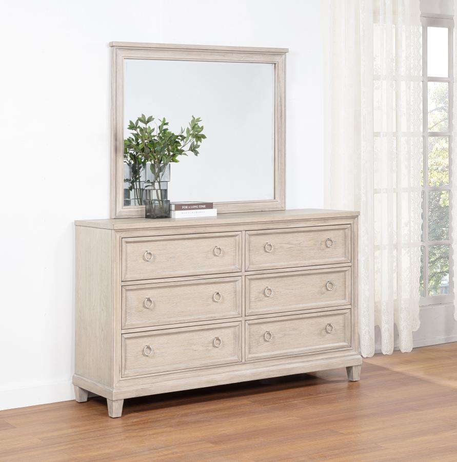 Pembroke 6-Drawer Bedroom Dresser With Mirror Washed Oak