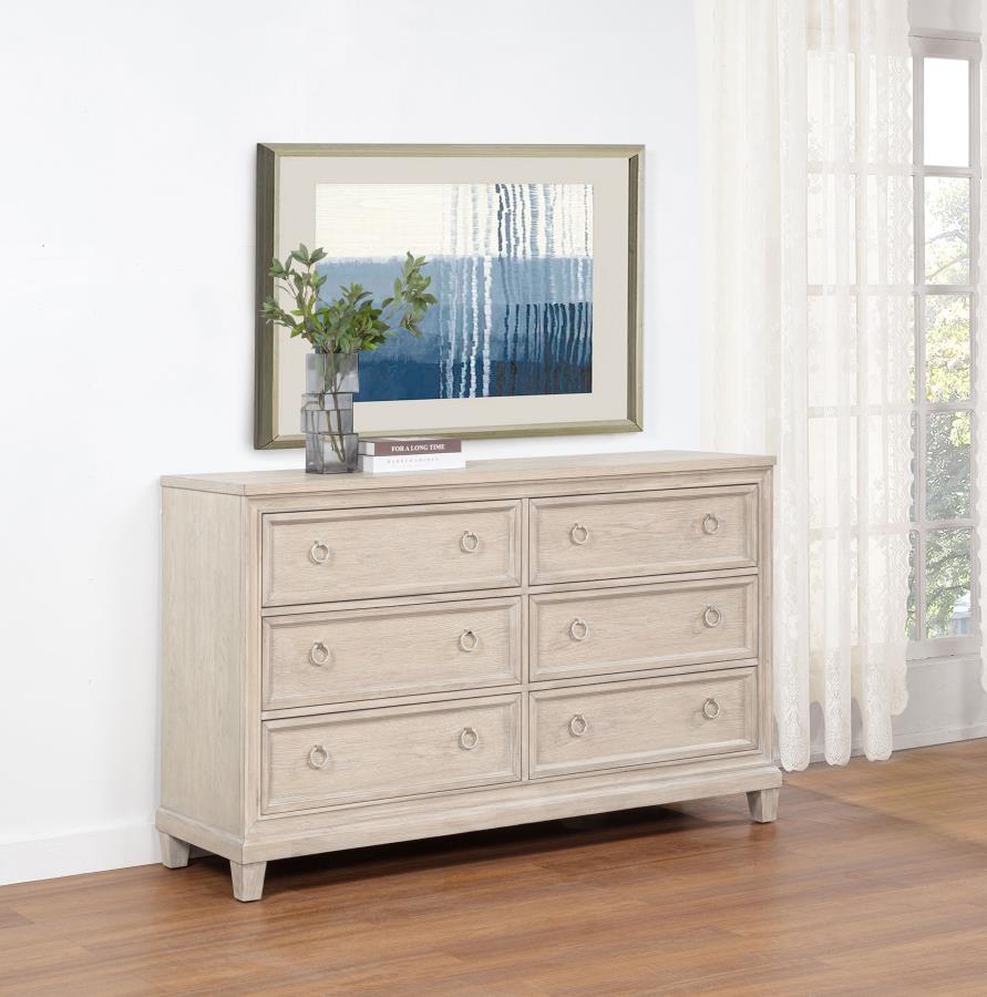 Pembroke 6-Drawer Bedroom Dresser Cabinet Washed Oak