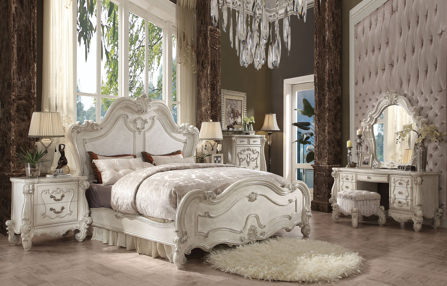 Versailles Bone White Eastern King Bed - ATL FURNITURE