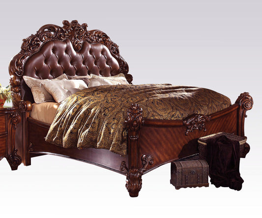 Vendome Queen Panel Bed with Button Tufted Headboard in Cherry - ATL FURNITURE