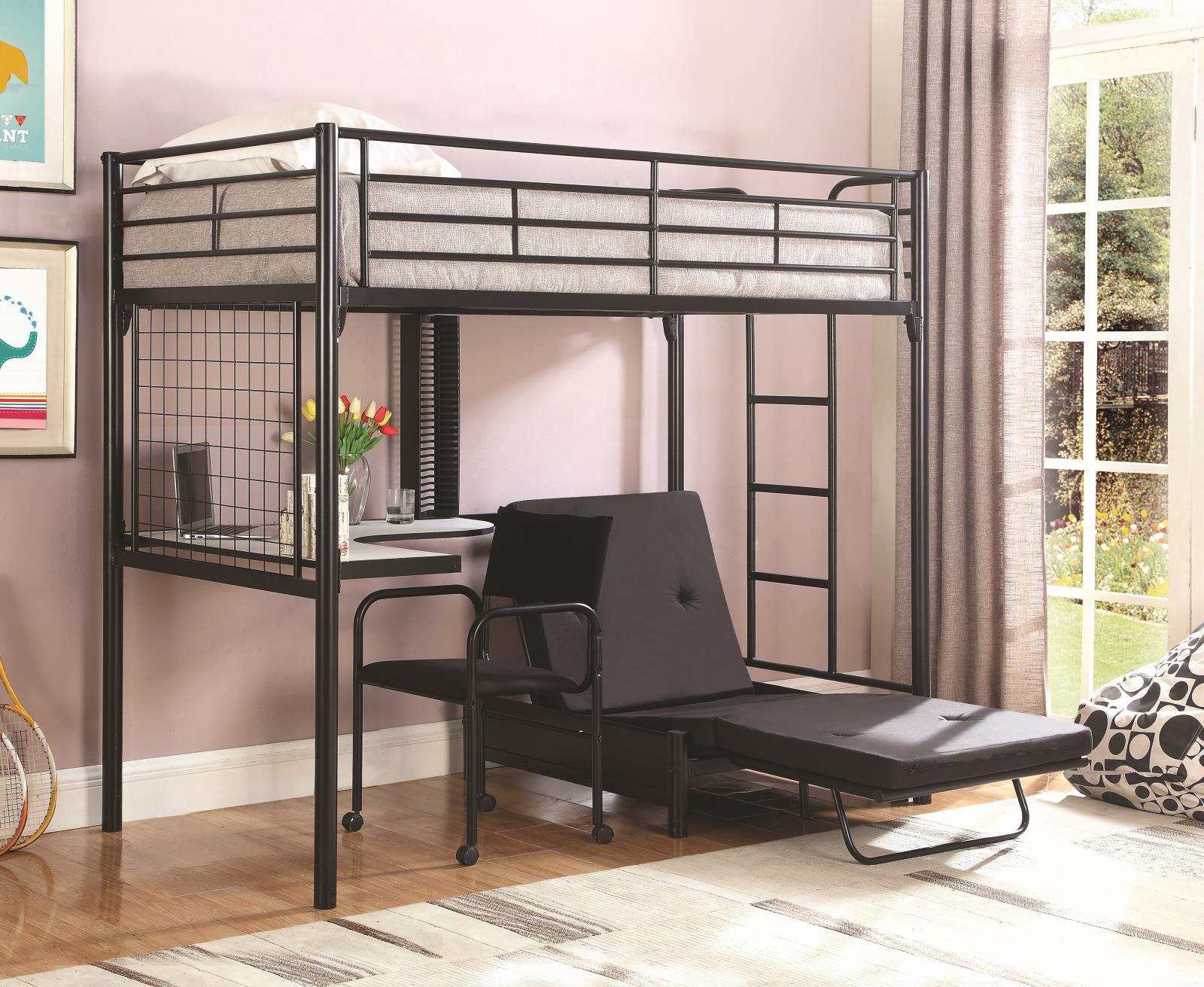 G2209 Contemporary Metal Loft Bunk Bed With Desk - ATL FURNITURE