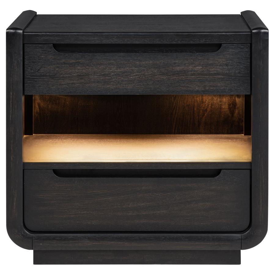 Leandro 2-Drawer Led Nightstand With Usb Burnished Black