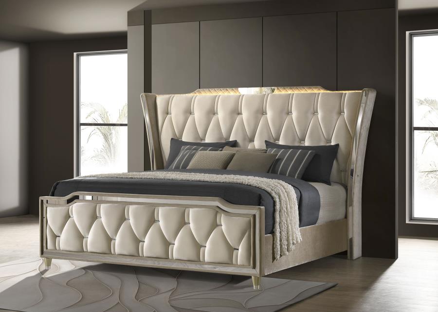 Lorient Eastern King Led Upholstered Bed Ivory And Camel