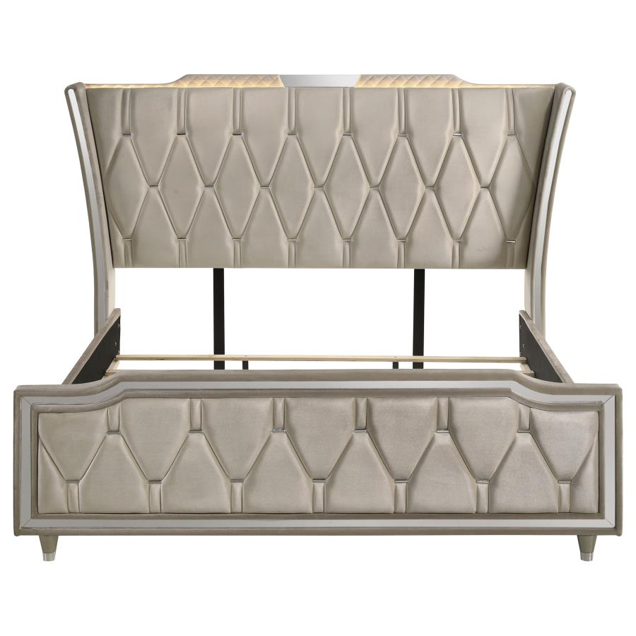 Lorient Eastern King Led Upholstered Bed Ivory And Camel