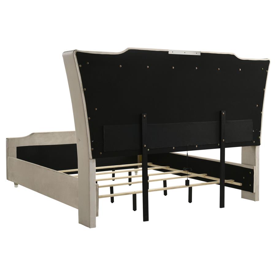Lorient Eastern King Led Upholstered Bed Ivory And Camel