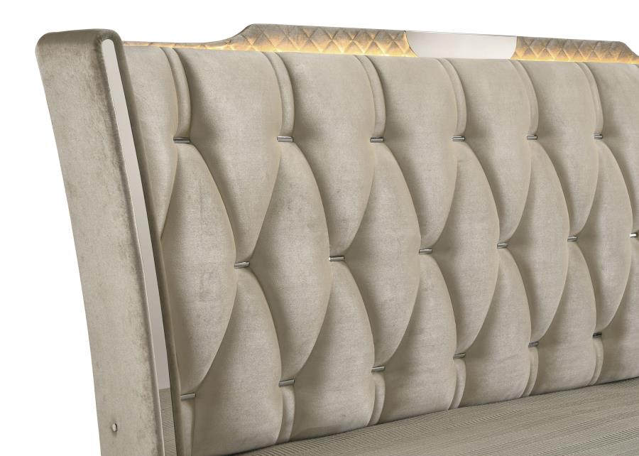 Lorient Eastern King Led Upholstered Bed Ivory And Camel
