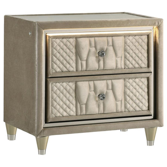 Lorient 2-Drawer Led Nightstand With Usb Ivory And Camel