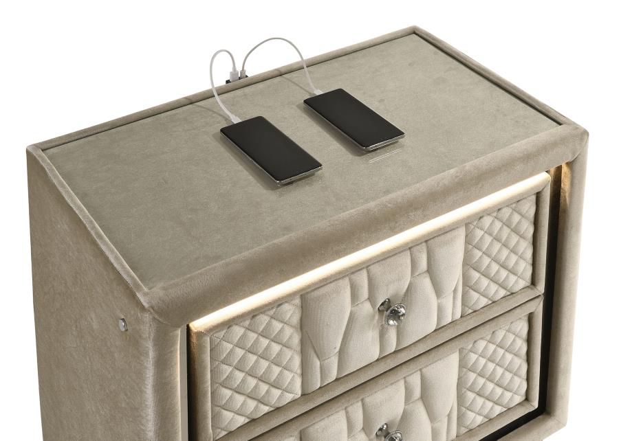 Lorient 2-Drawer Led Nightstand With Usb Ivory And Camel