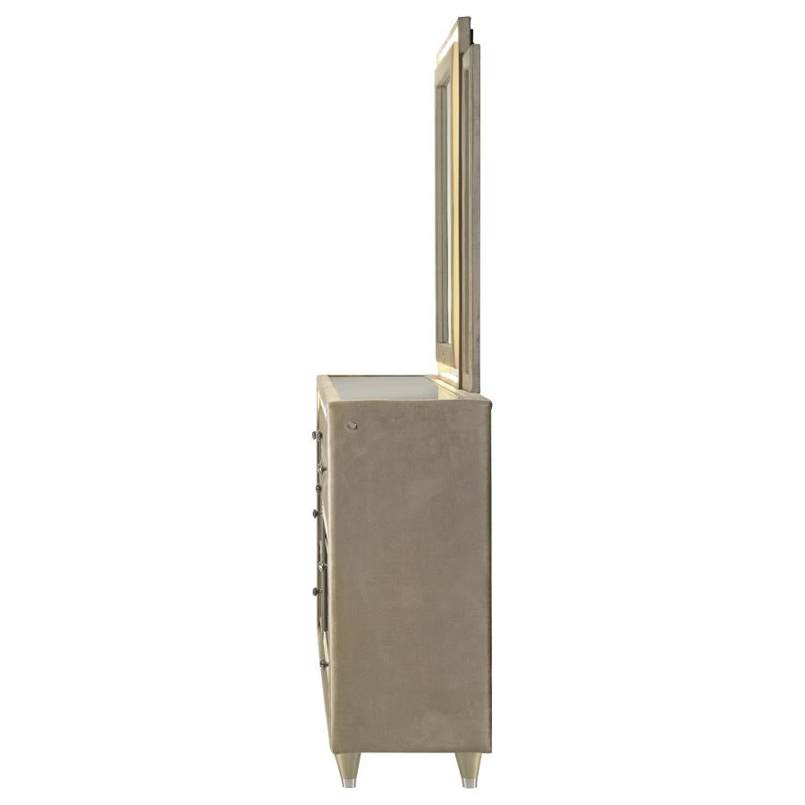 Lorient 8-Drawer Led Flame Box Dresser And Mirror Ivory Camel