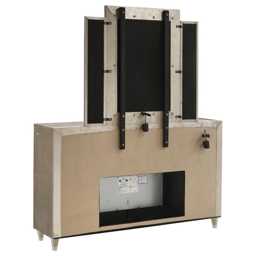 Lorient 8-Drawer Led Flame Box Dresser And Mirror Ivory Camel