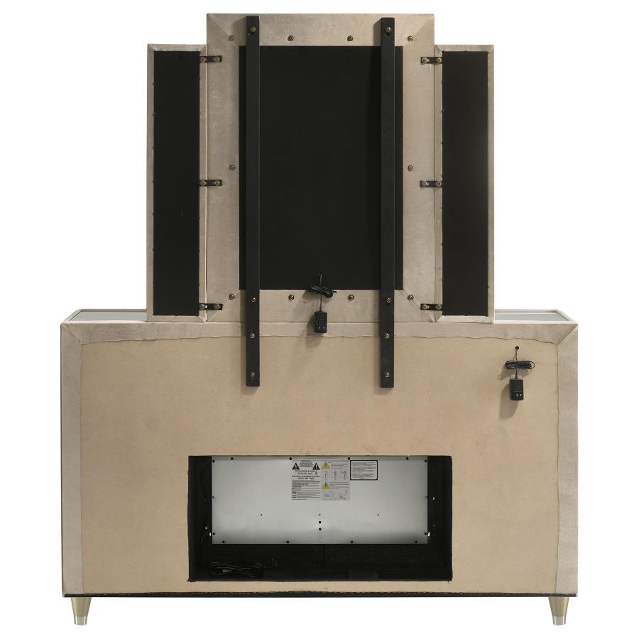 Lorient 8-Drawer Led Flame Box Dresser And Mirror Ivory Camel