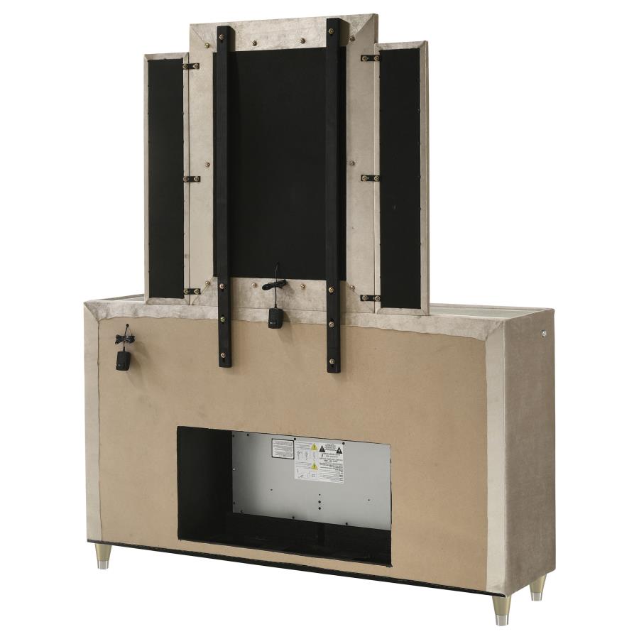 Lorient 8-Drawer Led Flame Box Dresser And Mirror Ivory Camel