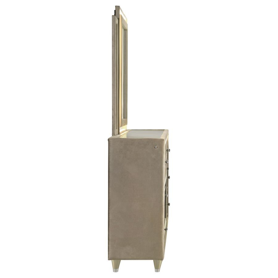 Lorient 8-Drawer Led Flame Box Dresser And Mirror Ivory Camel