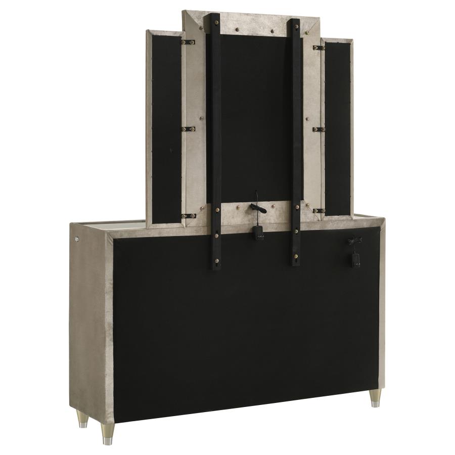 Lorient 8-Drawer Led Dresser With Mirror Ivory And Camel