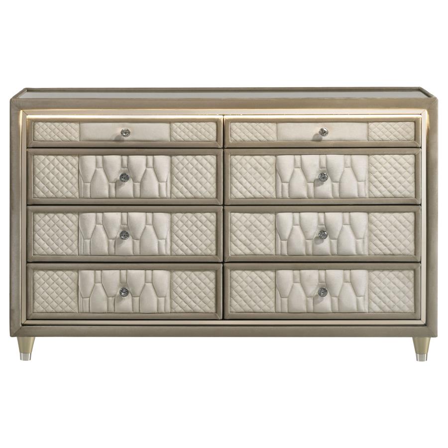 Lorient 8-Drawer Led Bedroom Dresser Cabinet Ivory And Camel