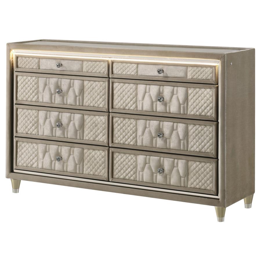 Lorient 8-Drawer Led Bedroom Dresser Cabinet Ivory And Camel
