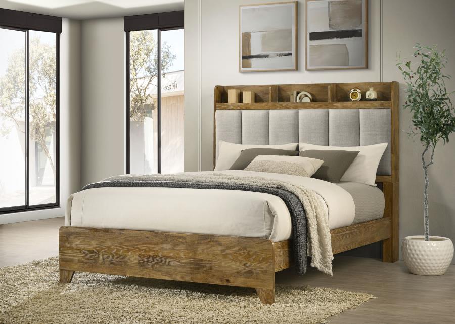 Henderson 57-Inch Eastern King Bookcase Panel Bed Medium Oak