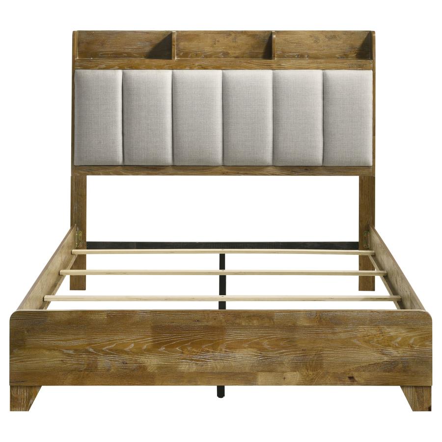 Henderson 57-Inch Eastern King Bookcase Panel Bed Medium Oak