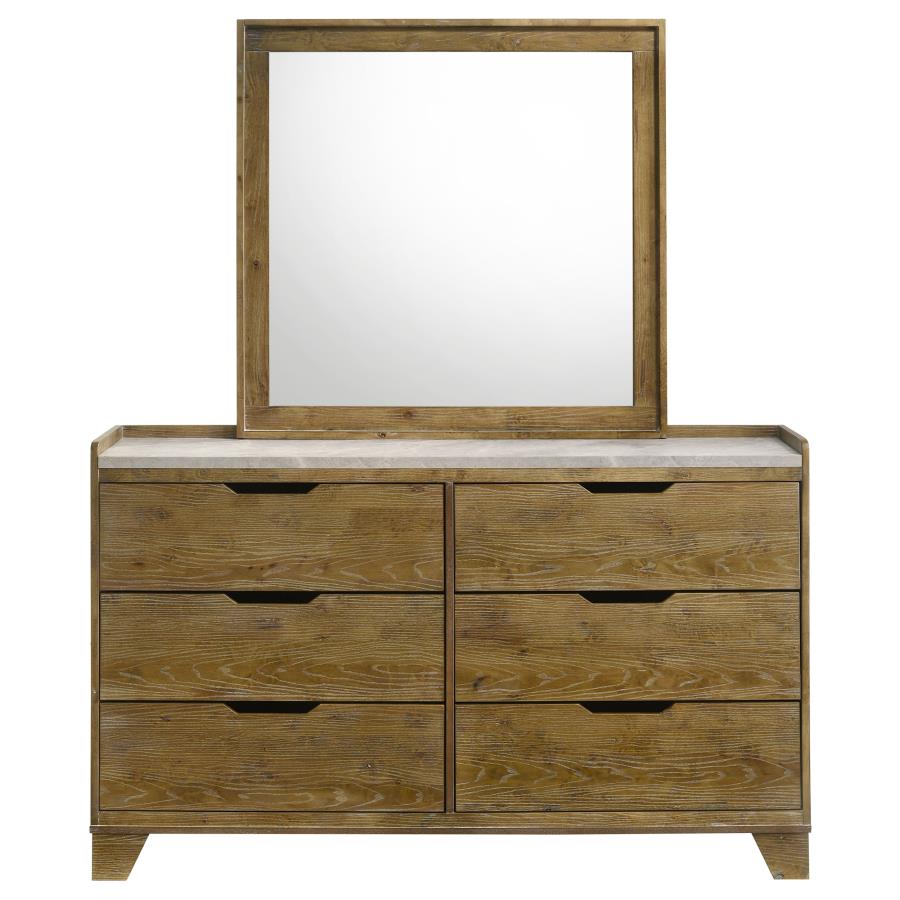 Henderson 6-Drawer Bedroom Dresser With Mirror Medium Oak