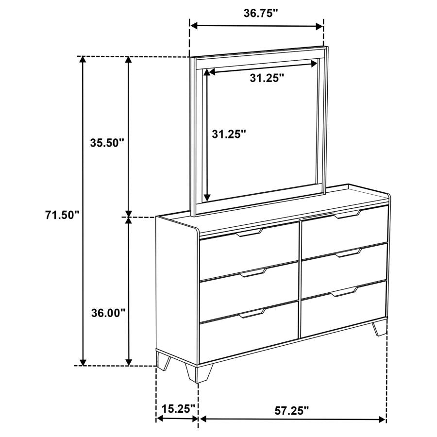 Henderson 6-Drawer Bedroom Dresser With Mirror Medium Oak