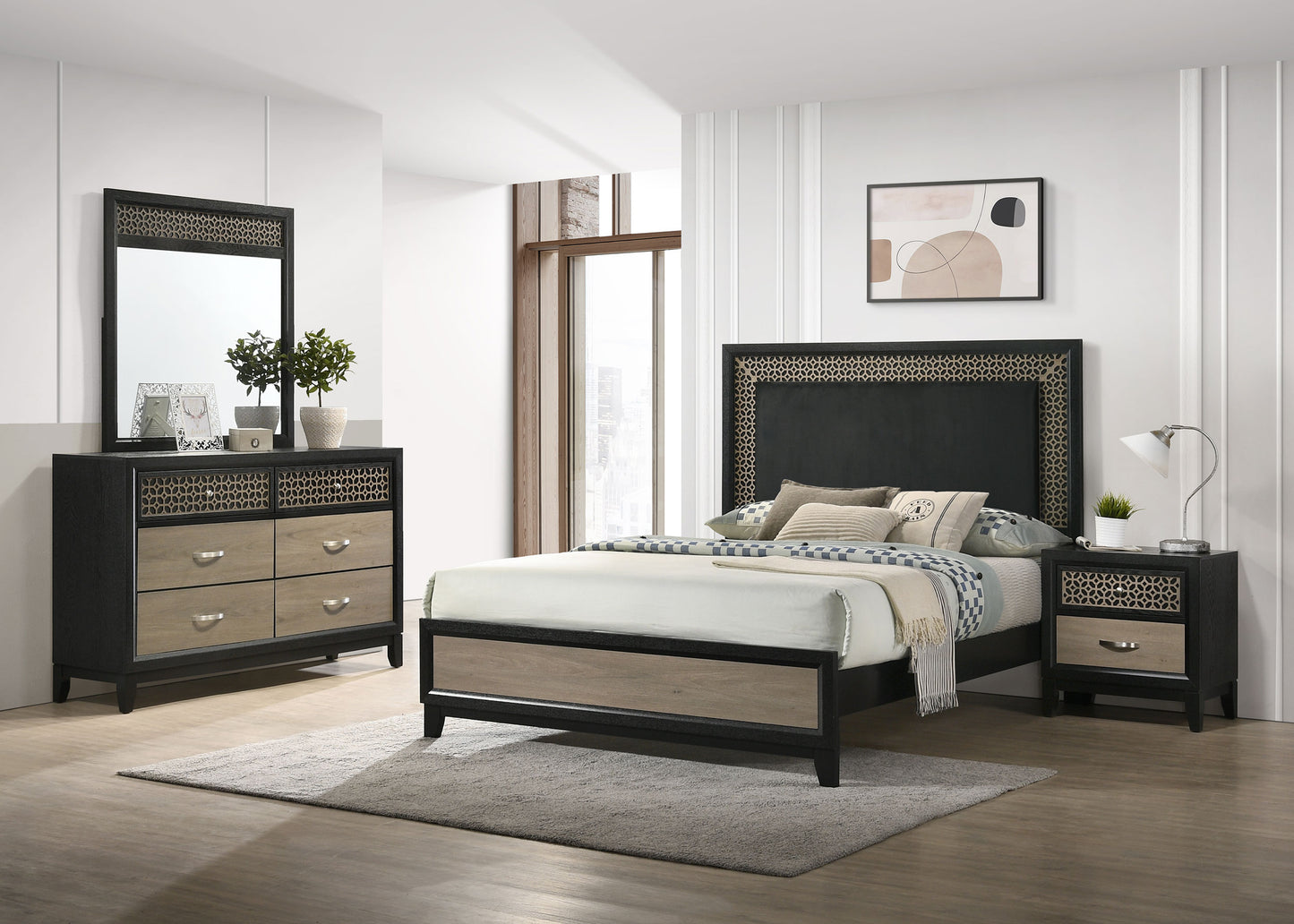 Valencia Queen Bed Light Brown and Black