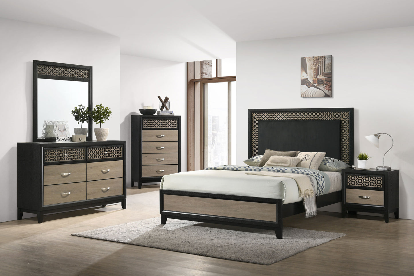Valencia Queen Bed Light Brown and Black