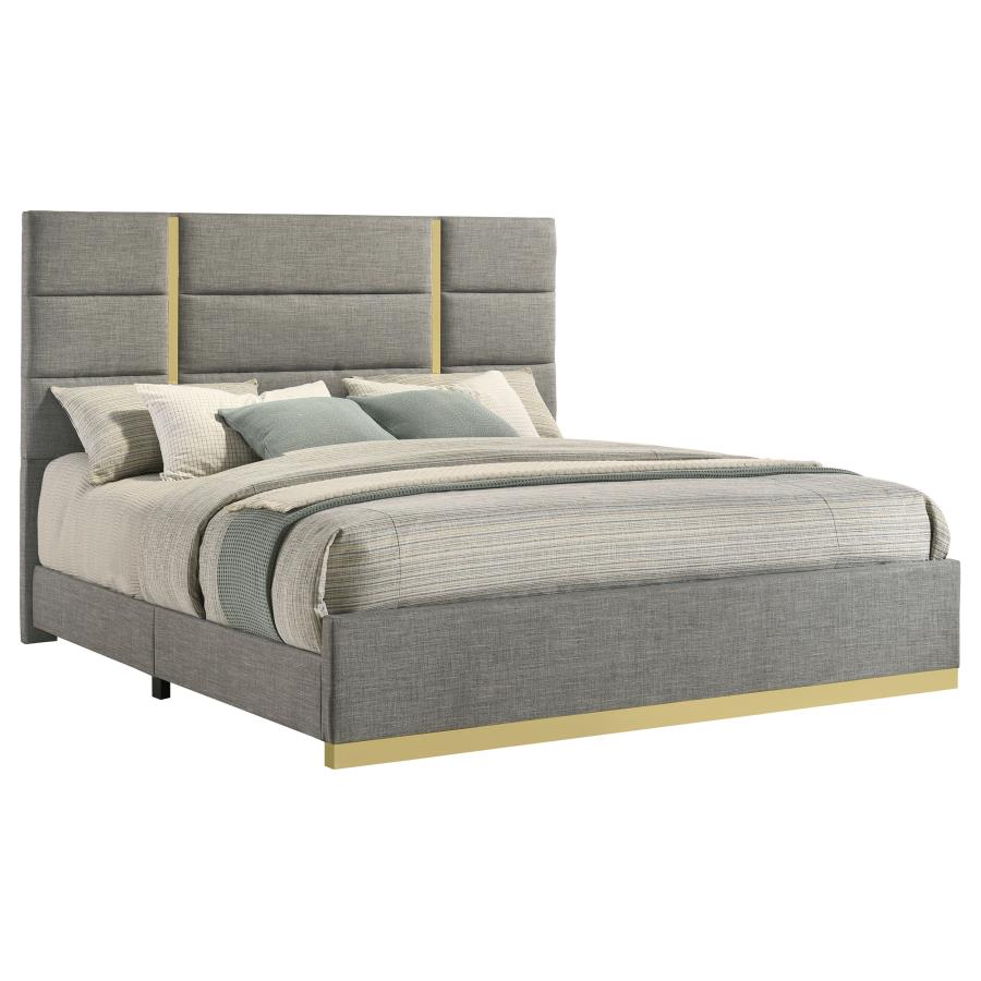Ines 56-Inch Fabric Upholstered Eastern King Panel Bed Grey