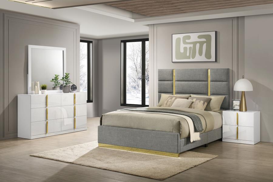 Ines 4-Piece Queen Bedroom Set Grey And White High Gloss