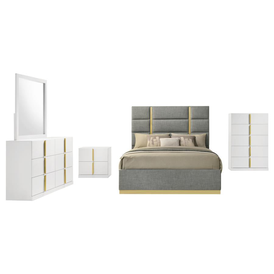 Ines 5-Piece Queen Bedroom Set Grey And White High Gloss