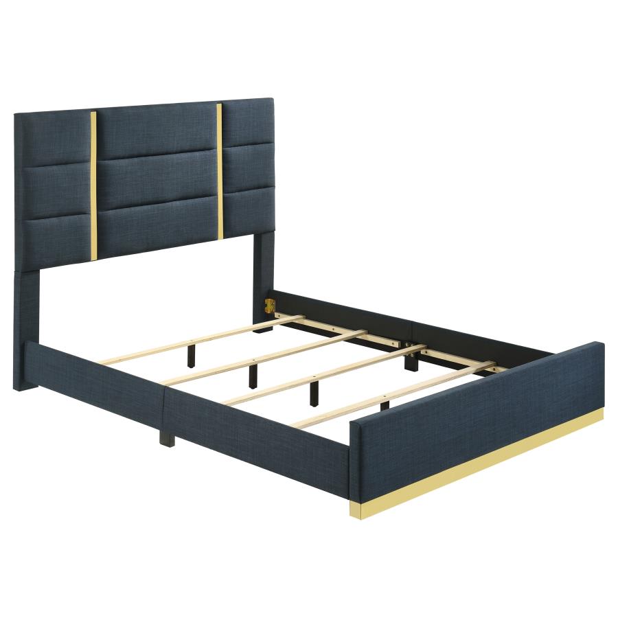 Ines 56-Inch Fabric Upholstered Queen Panel Bed Navy