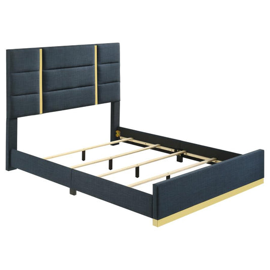 Ines 56-Inch Fabric Upholstered Queen Panel Bed Navy