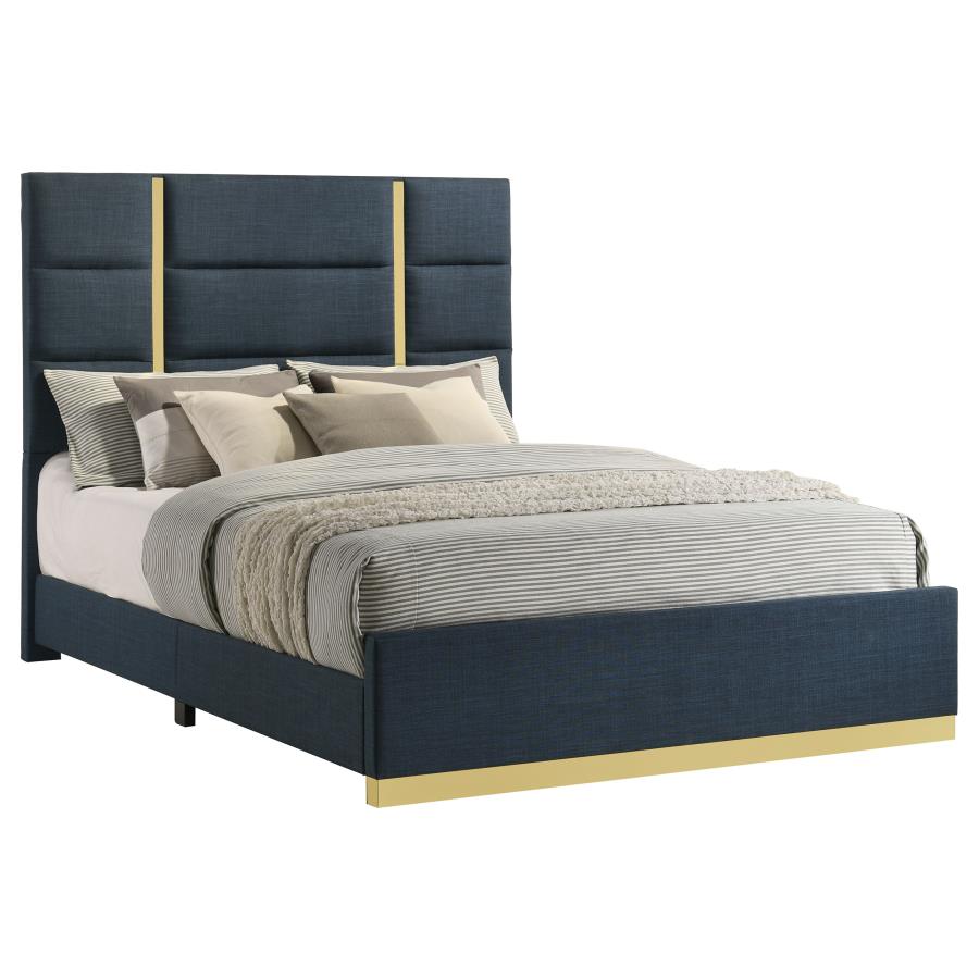 Ines 56-Inch Fabric Upholstered Queen Panel Bed Navy