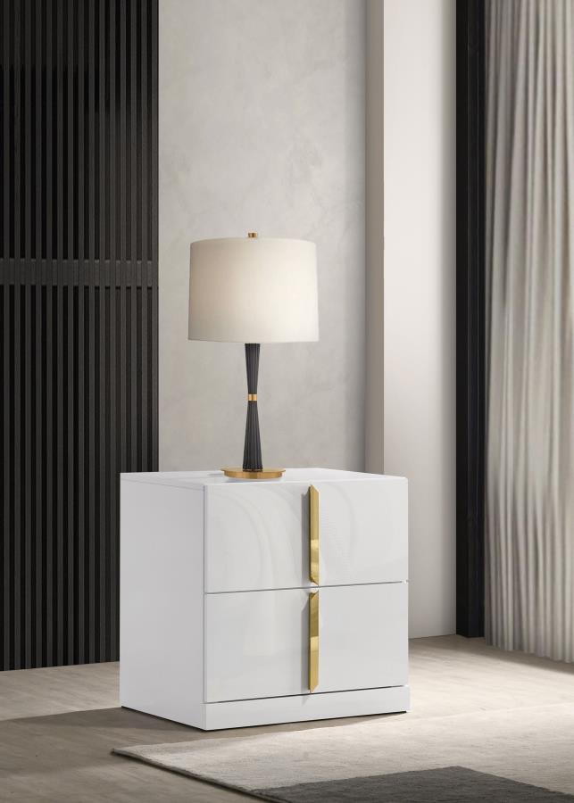 Ines 2-Drawer Nightstand Bedside Table White High Gloss
