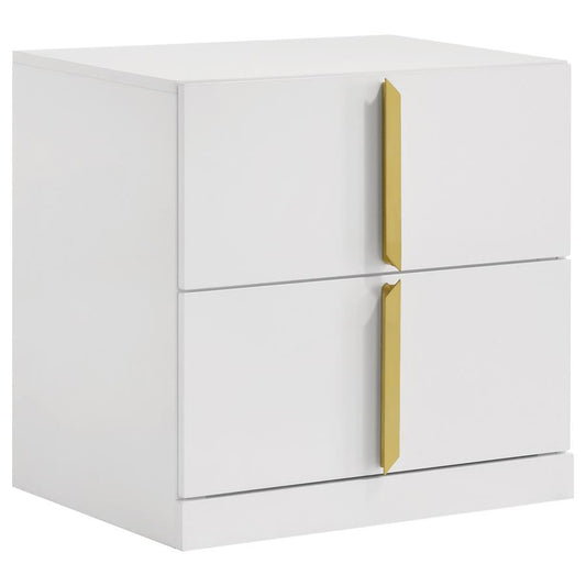 Ines 2-Drawer Nightstand Bedside Table White High Gloss