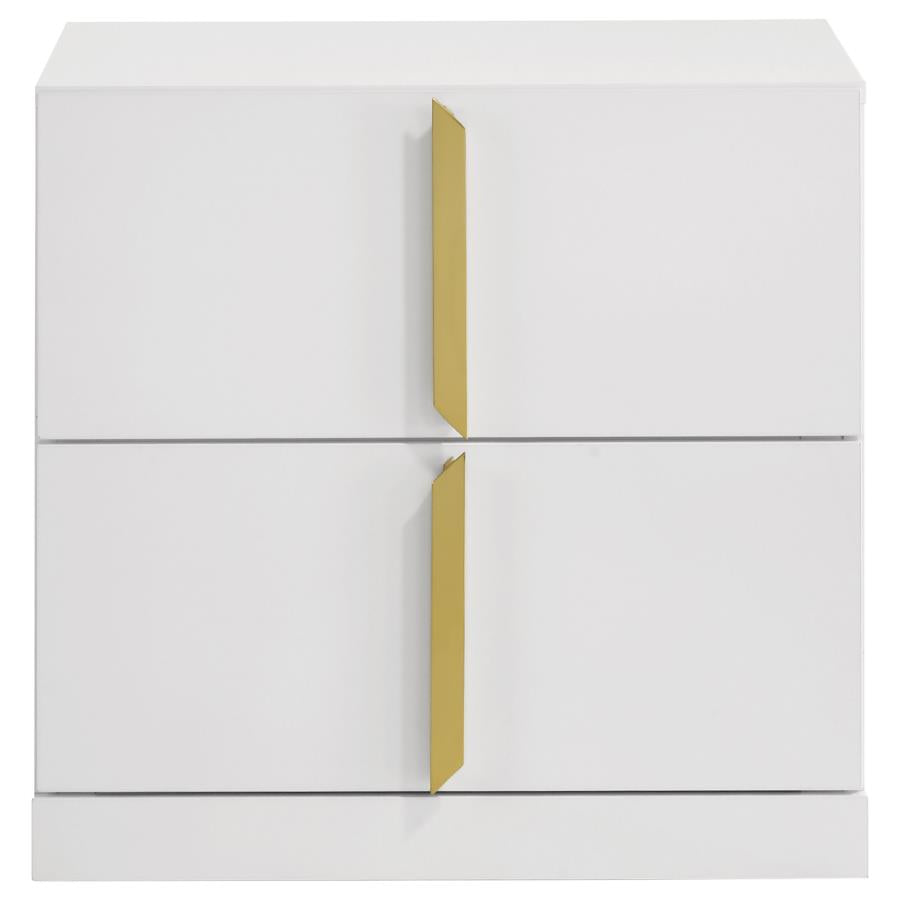 Ines 2-Drawer Nightstand Bedside Table White High Gloss