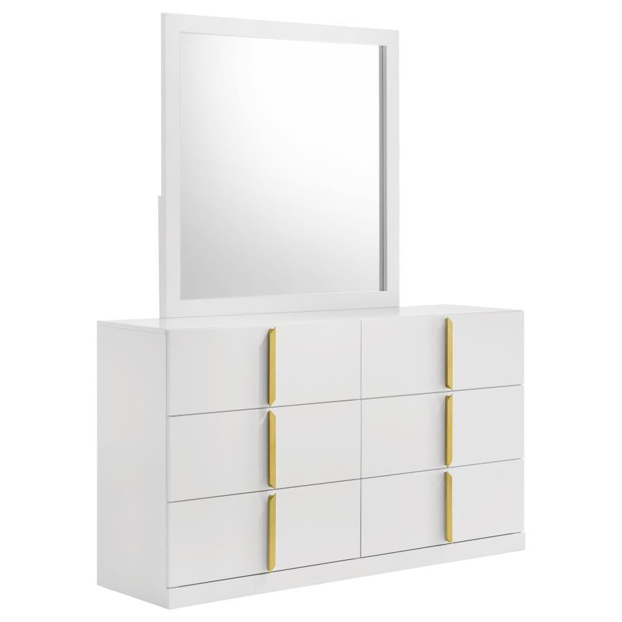 Ines 6-Drawer Bedroom Dresser With Mirror White High Gloss