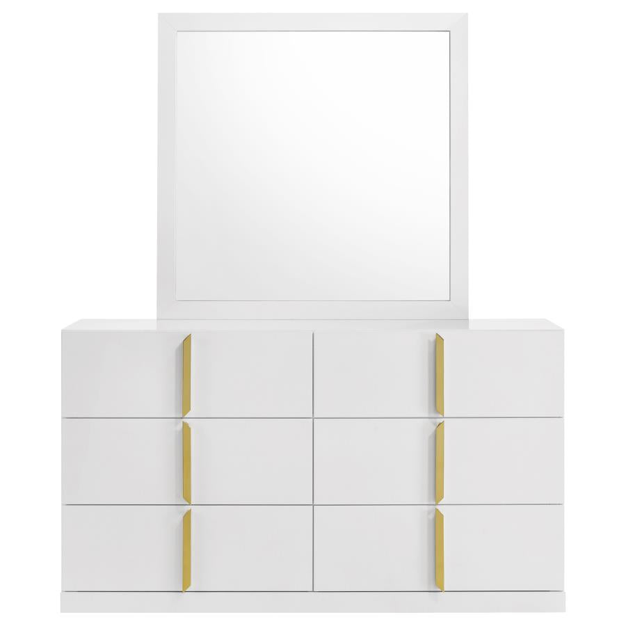 Ines 6-Drawer Bedroom Dresser With Mirror White High Gloss