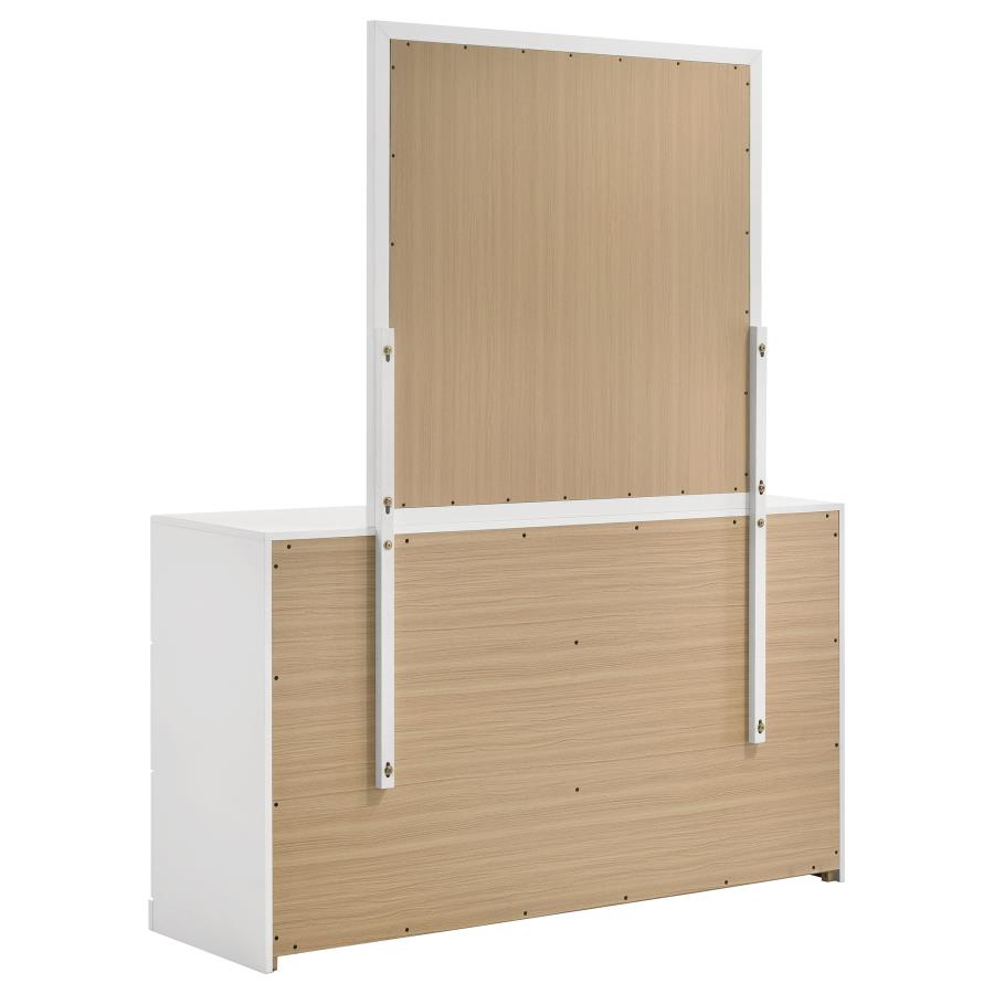 Ines 6-Drawer Bedroom Dresser With Mirror White High Gloss