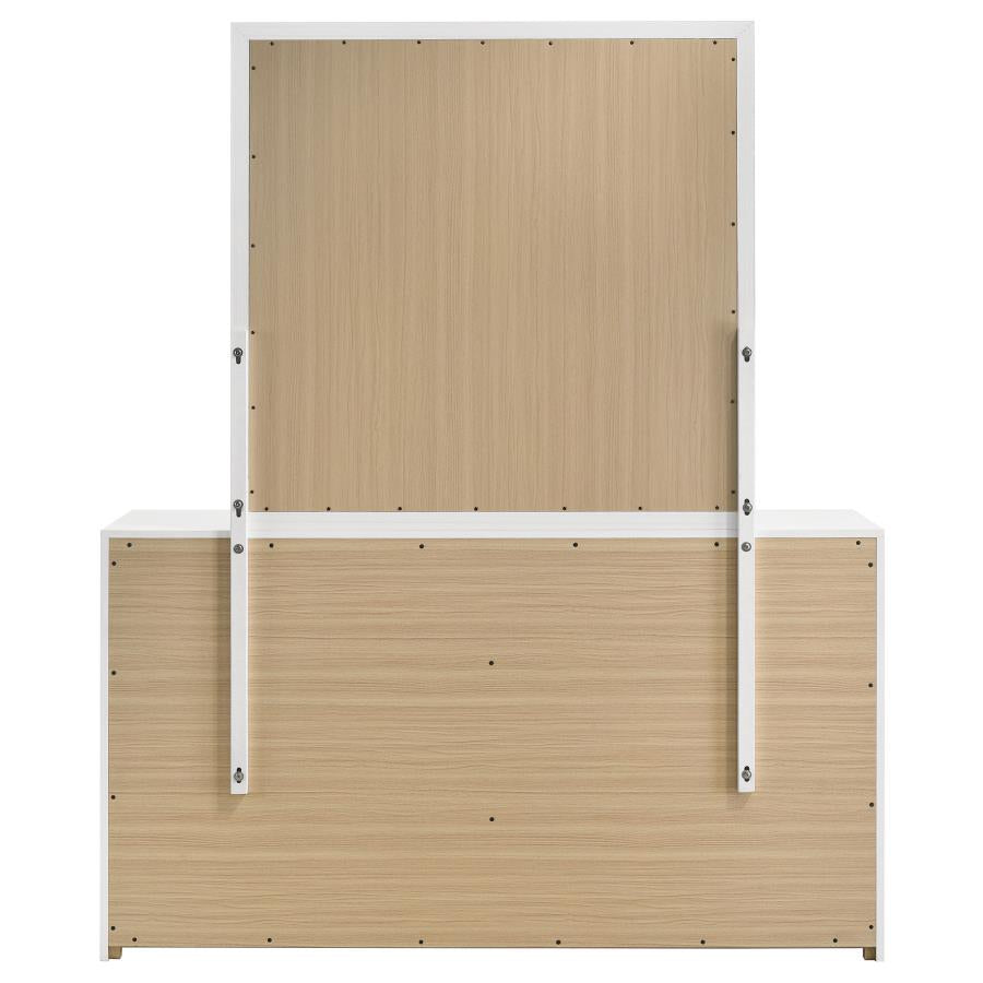 Ines 6-Drawer Bedroom Dresser With Mirror White High Gloss
