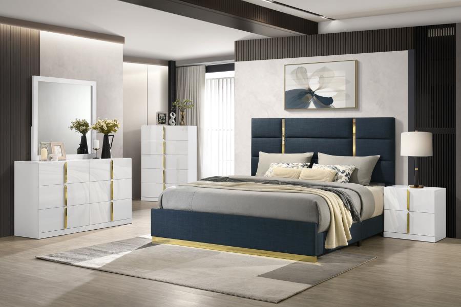 Ines 6-Drawer Bedroom Dresser With Mirror White High Gloss