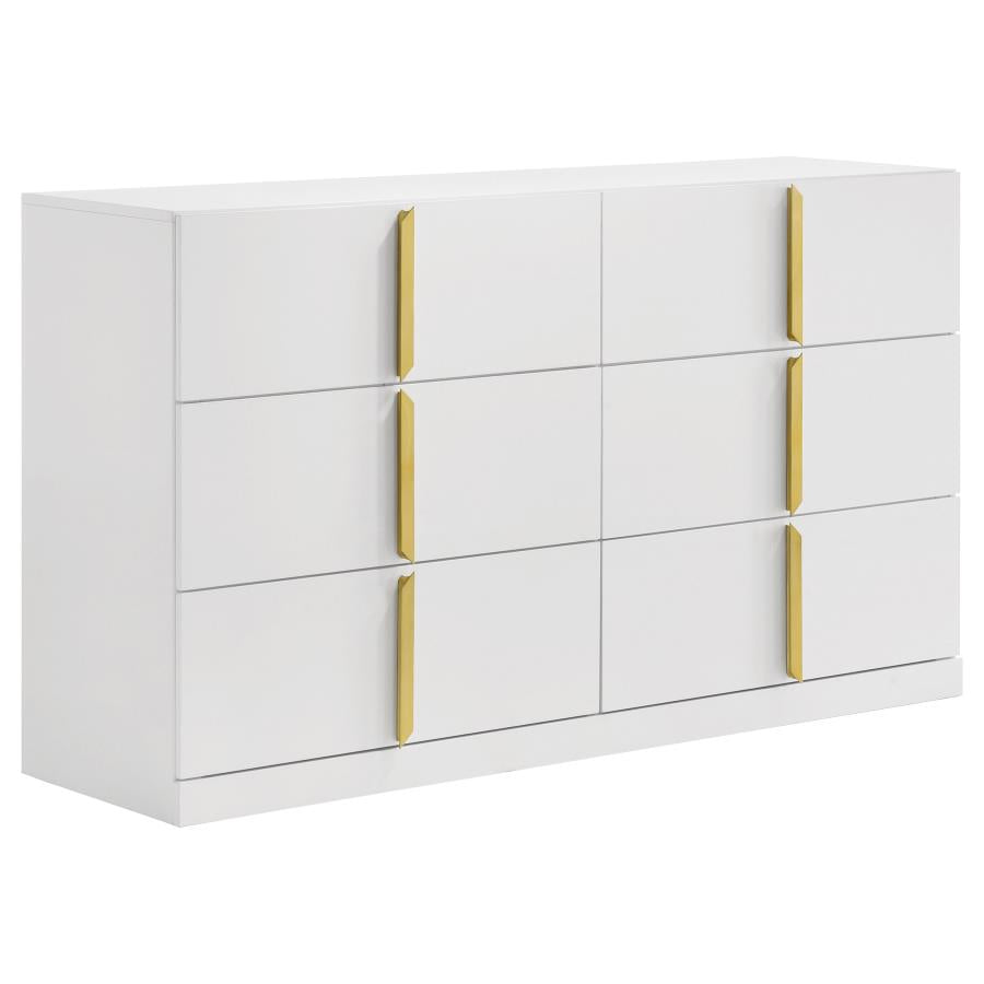 Ines 6-Drawer Bedroom Dresser Cabinet White High Gloss
