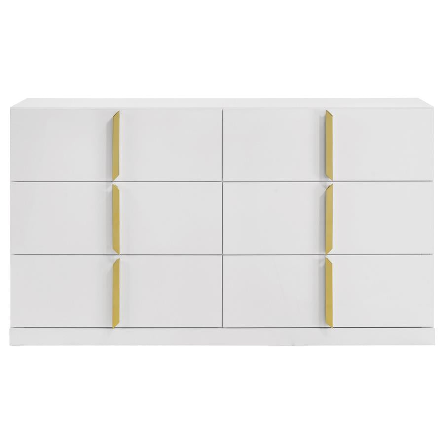 Ines 6-Drawer Bedroom Dresser Cabinet White High Gloss