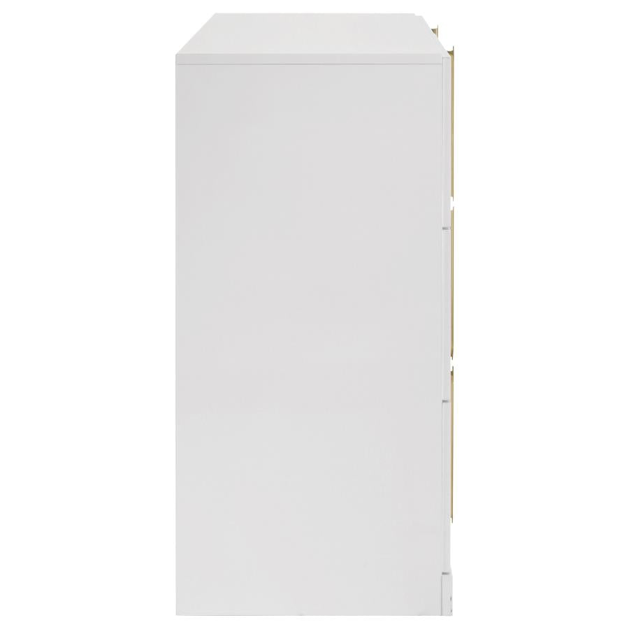 Ines 6-Drawer Bedroom Dresser Cabinet White High Gloss
