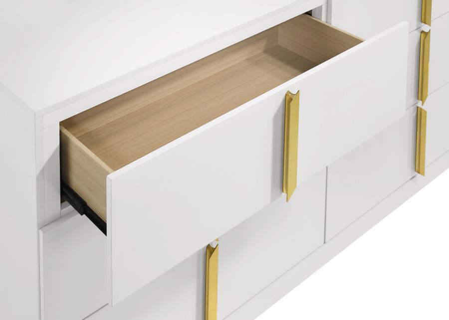 Ines 6-Drawer Bedroom Dresser Cabinet White High Gloss