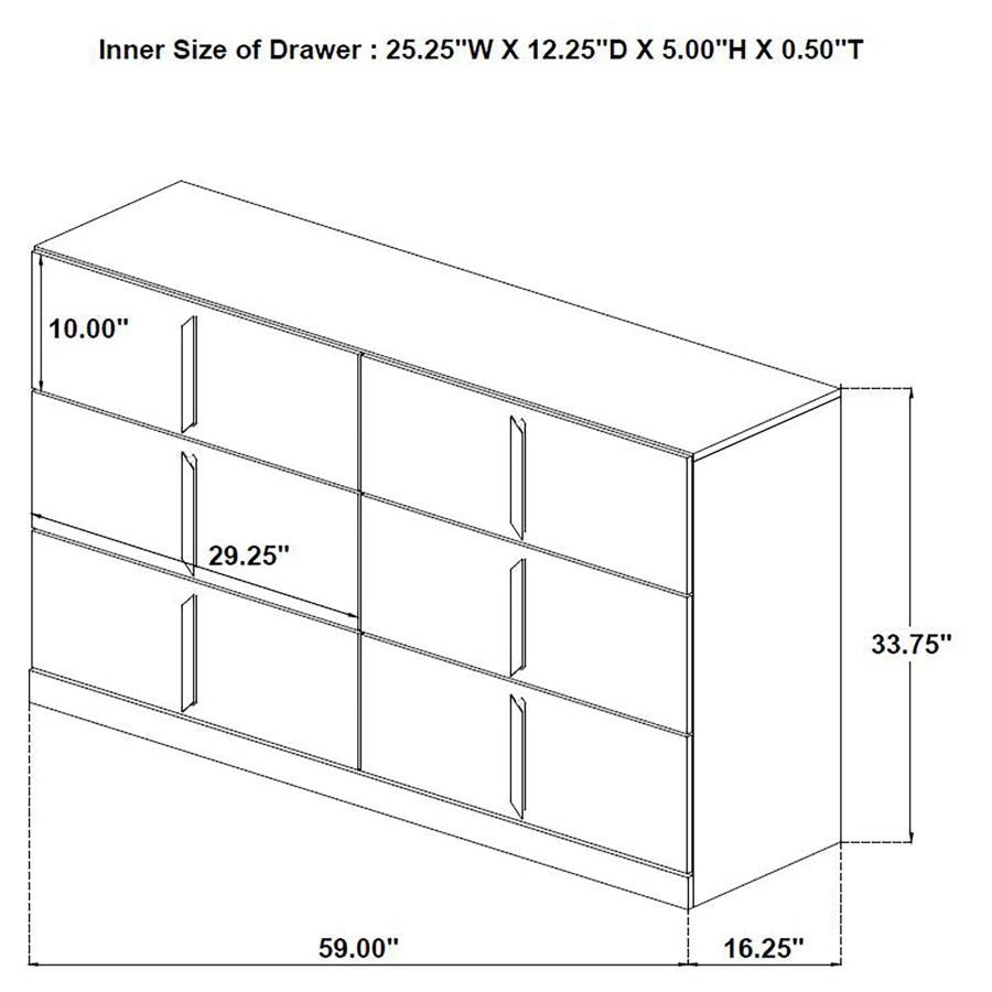 Ines 6-Drawer Bedroom Dresser Cabinet White High Gloss