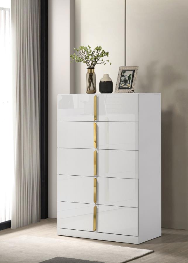 Ines 5-Drawer Bedroom Chest Of Drawers White High Gloss