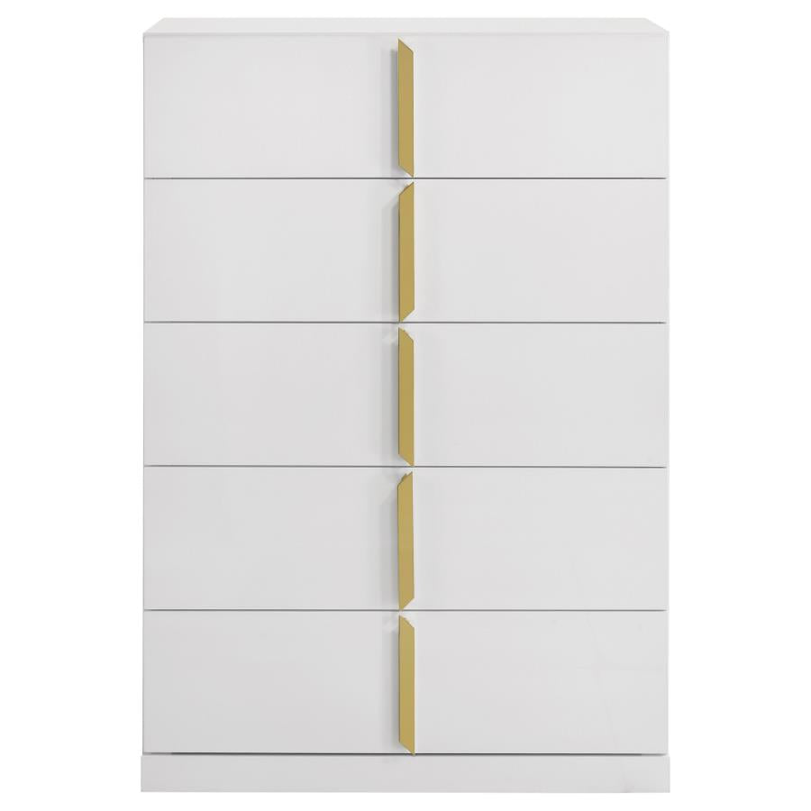 Ines 5-Drawer Bedroom Chest Of Drawers White High Gloss